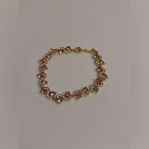 Pink Rhinestone Gold Bracelet | Decorative Crystal Link Jewelry